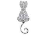 Synthetic Cubic Zirconia (CZ) Cat Pin Brooch in Sterling Silver